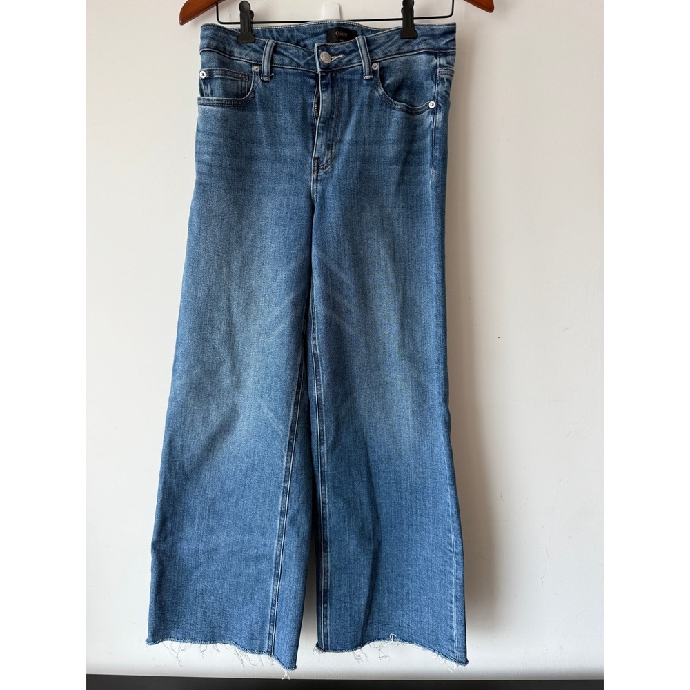 Quince Bella Stretch Wide Leg Jeans Twilight Blue Fray Raw Hem 28x30